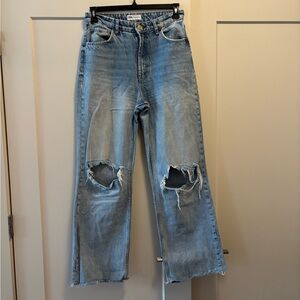 Zara Light Blue Distressed Wide Leg Jeans